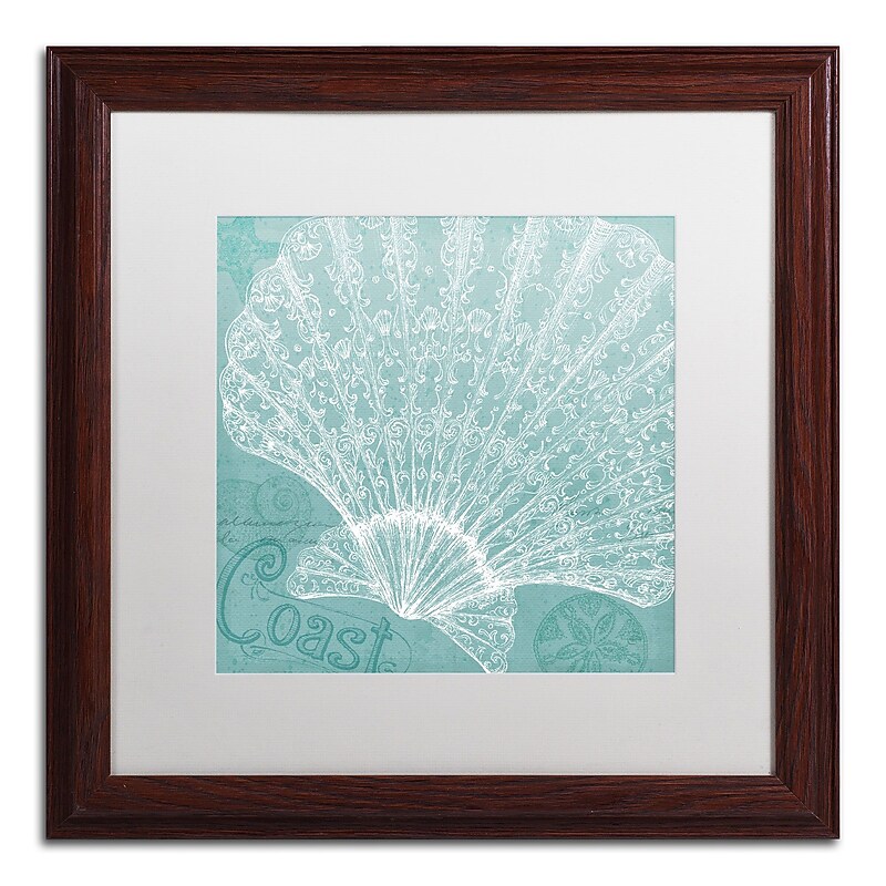 Trademark Fine Art WAP0099-W1616MF Aqua Treasure III by Daphne Brissonnet 16x16 FRM Art, WHT MTD image 1