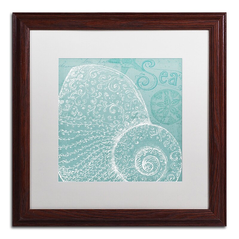 Trademark Fine Art WAP0100-W1616MF Aqua Treasure IV by Daphne Brissonnet 16x16 FRM Art, WHT MTD image 1