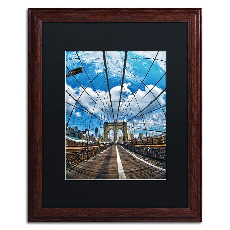 Trademark Fine Art MZ0197-W1620BMF "Brooklyn Bridge" by CATeyes 20" x 16" Framed Art, Black Matted image 1