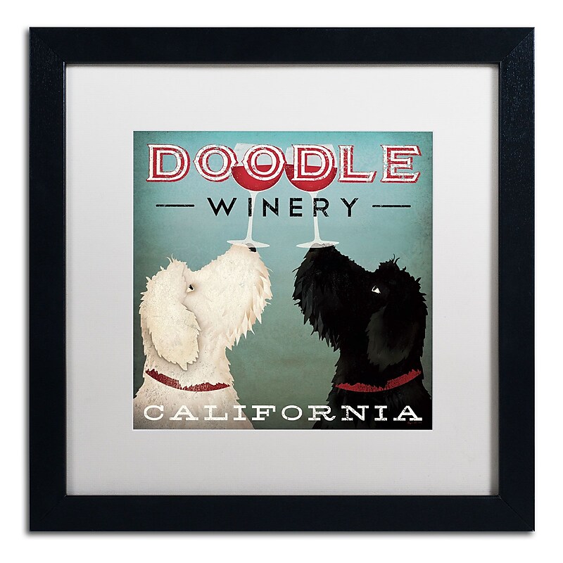 Trademark Fine Art WAP0124-B1616MF "Doodle Wine" by Ryan Fowler 16" x 16" Framed Art, White Matted image 1
