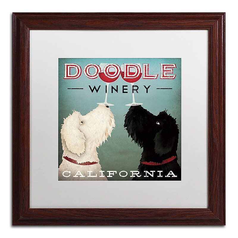 Trademark Fine Art WAP0124-W1616MF "Doodle Wine" by Ryan Fowler 16" x 16" Framed Art, White Matted image 1