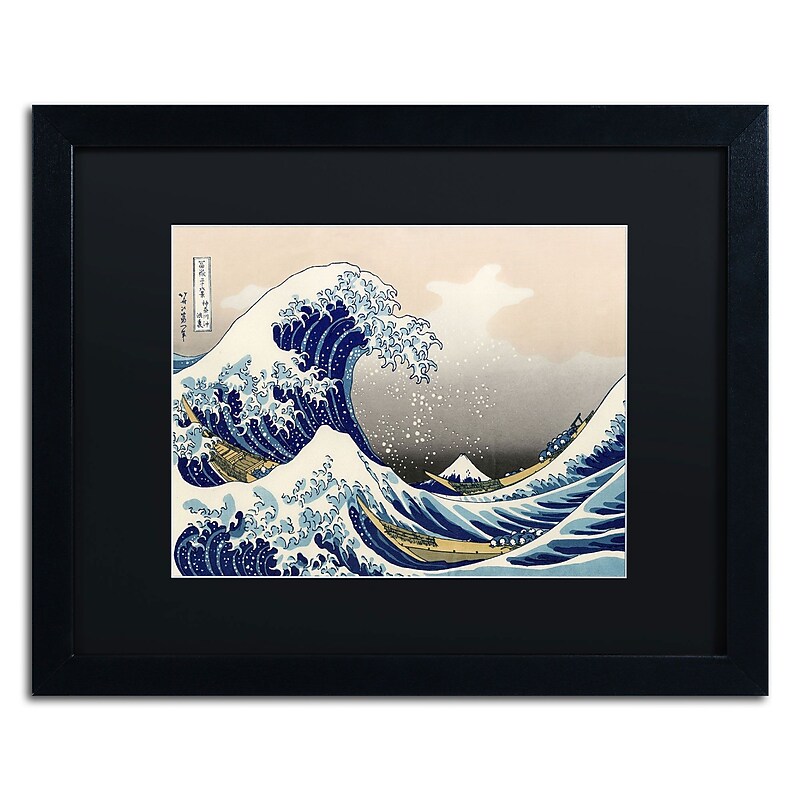 Trademark Fine Art The Great Kanagawa Wave by Katsushika Hokusai 16x20 FRM Art, BLK MTD (BL0191-B1620BMF) image 1