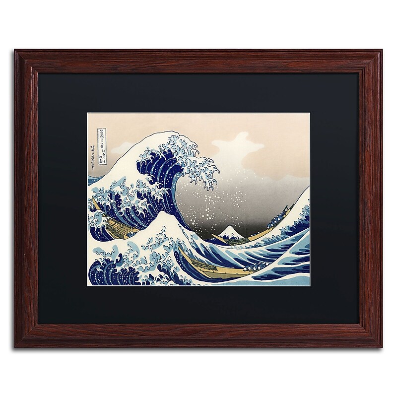 Trademark Fine Art The Great Kanagawa Wave by Katsushika Hokusai 16x20 FRM Art, BLK MTD (BL0191-W1620BMF) image 1