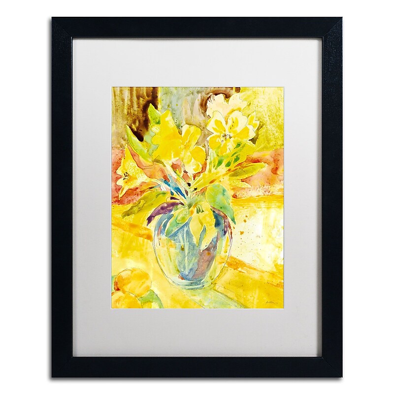 Trademark Fine Art SG5699-B1620MF Vase with Yellow Flowers by Sheila Golden 20x16 FRM Art, WHT MTD image 1