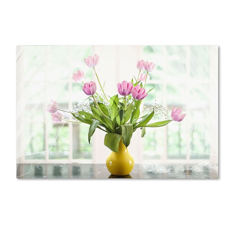 Trademark Fine Art LBR0278-C2232GG "Pink Tulips in the Window" by Lois Bryan 22" x 32" Frameless Art image 1