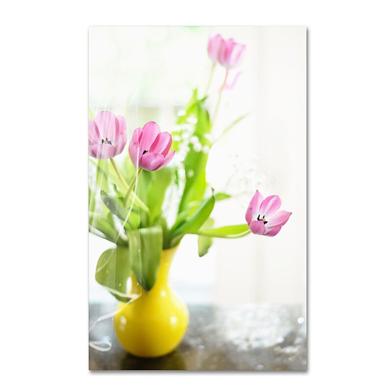 Trademark Fine Art LBR0279-C2232GG "Pink Tulips in Yellow Vase" by Lois Bryan 32" x 22" FRMLS Art image 1