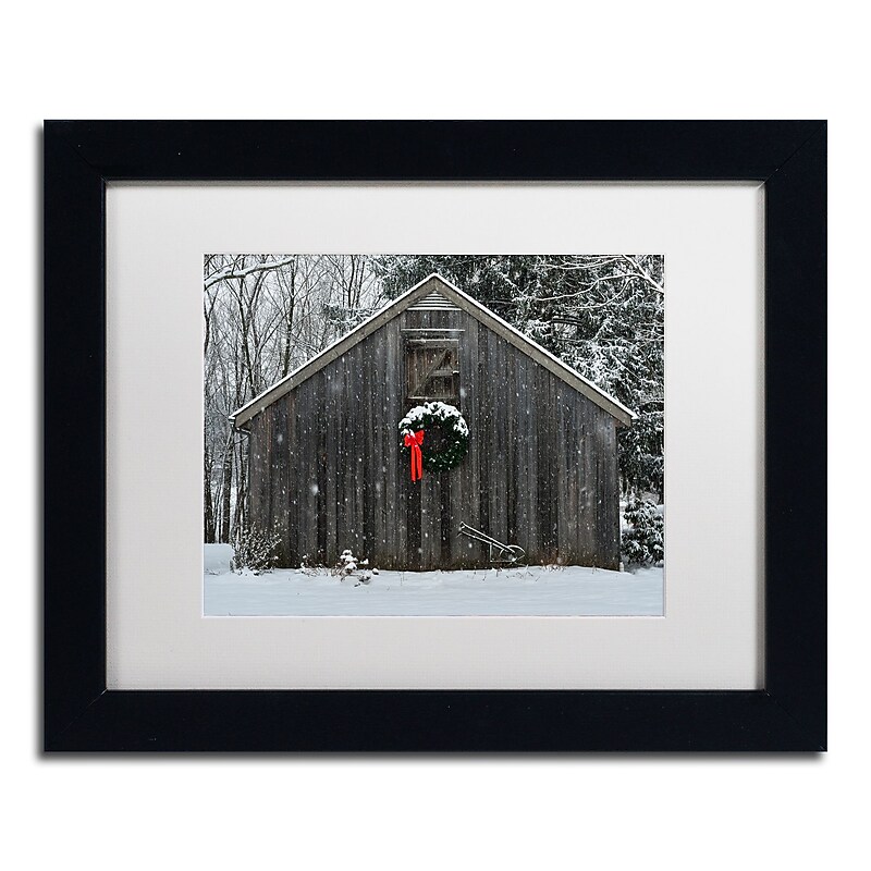 Trademark Fine Art KS0161-B1114MF Christmas Barn in the Snow by Kurt Shaffer 11x14 FRM Art, WHT MTD image 1
