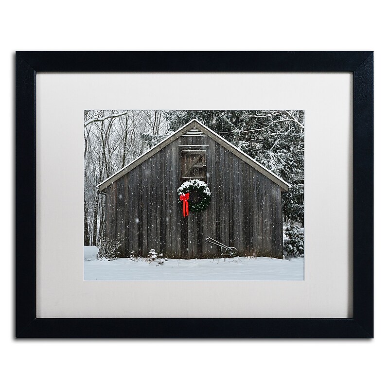 Trademark Fine Art KS0161-B1620MF Christmas Barn in the Snow by Kurt Shaffer 16x20 FRM Art, WHT MTD image 1