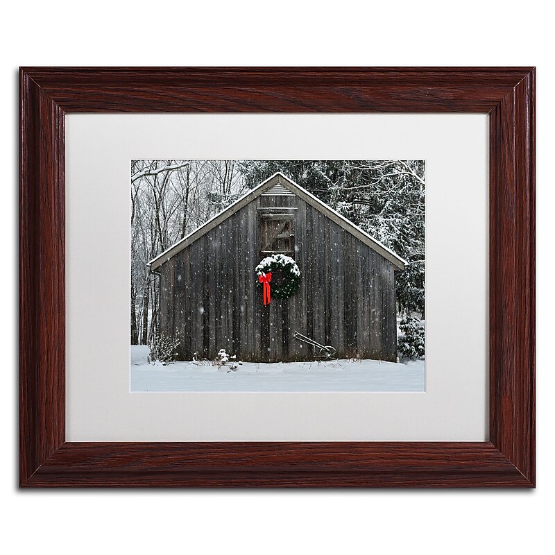 Trademark Fine Art KS0161-W1114MF Christmas Barn in the Snow by Kurt Shaffer 11x14 FRM Art, WHT MTD image 1