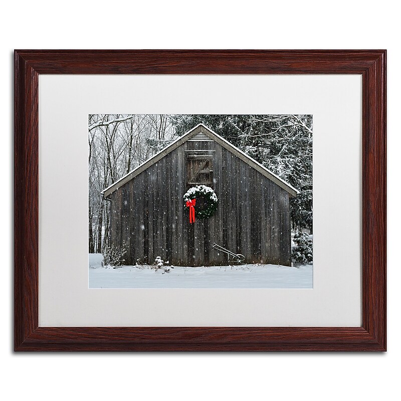 Trademark Fine Art KS0161-W1620MF Christmas Barn in the Snow by Kurt Shaffer 16x20 FRM Art, WHT MTD image 1