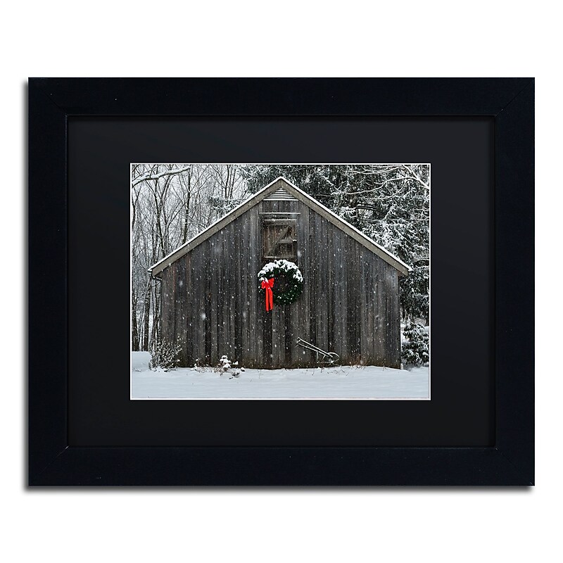 Trademark Fine Art KS0161-B1114BMF Christmas Barn in the Snow by Kurt Shaffer 11x14 FRM Art, BLK MTD image 1