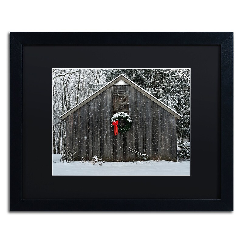 Trademark Fine Art KS0161-B1620BMF Christmas Barn in the Snow by Kurt Shaffer 16x20 FRM Art, BLK MTD image 1