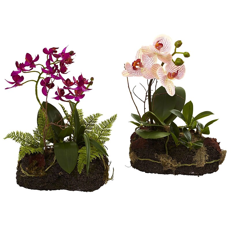 Nearly Natural 4835-S2 Orchid Island Floral Arrangement Purple & Pink image 1