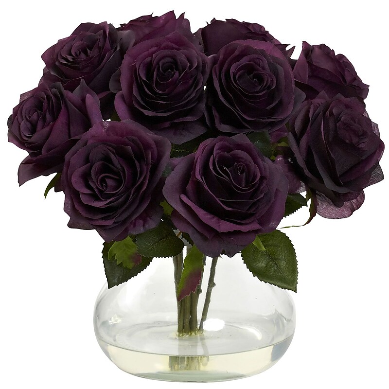 Nearly Natural 1367-PE Rose Arrangement with Vase, Elegance Purple image 1