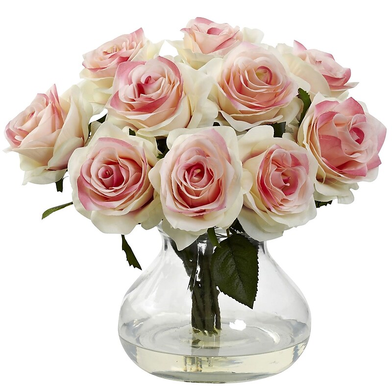 Nearly Natural 1367-LP Rose Arrangement with Vase, Light Pink image 1