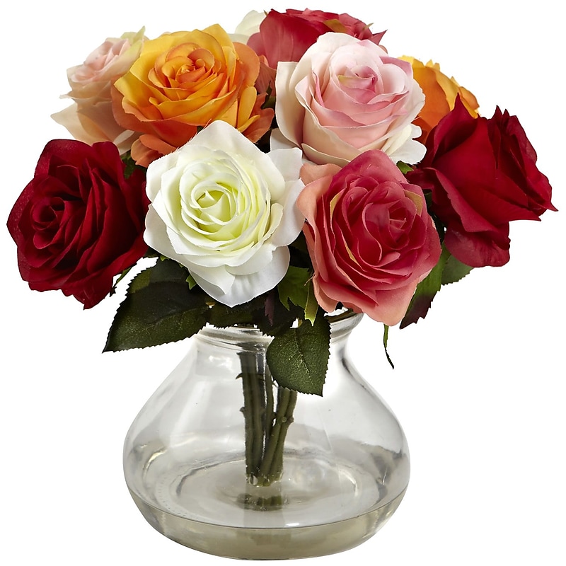 Nearly Natural 1367-AS Rose Arrangement with Vase, Assorted image 1