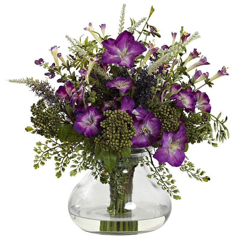 Nearly Natural 1375 Mixed Morning Glory with Vase 14.5 x 14 inch, Multi Color image 1