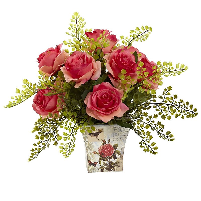 Nearly Natural 1379-DP Maiden Hair with Floral Planter, Dark Pink image 1
