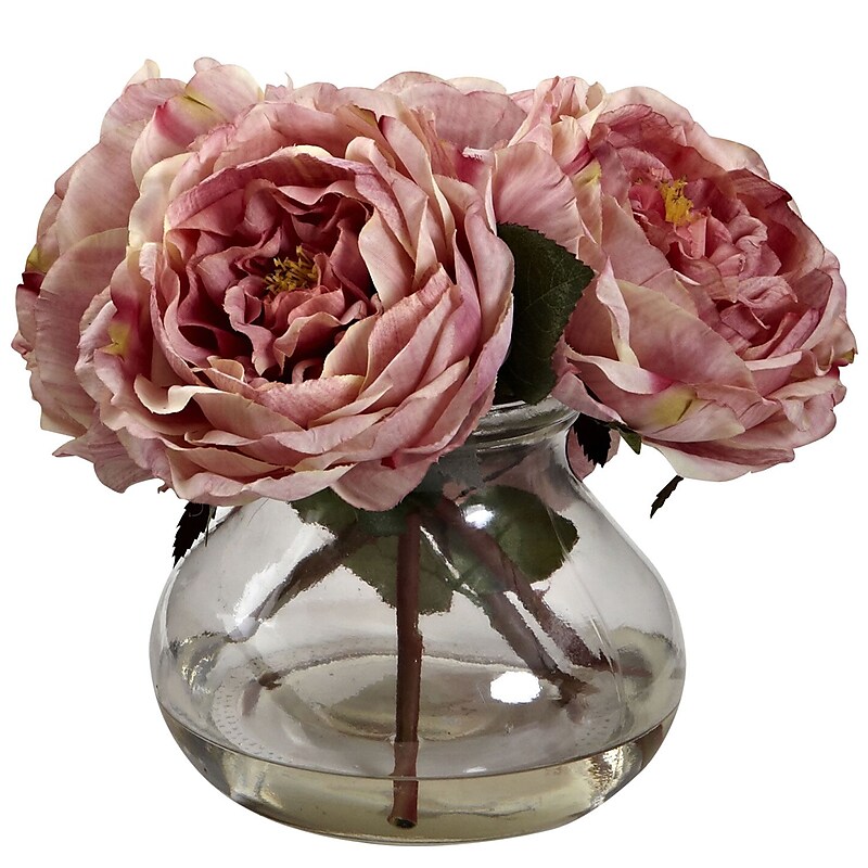 Nearly Natural 1391-PK Fancy Rose with Vase 8 x 8.5 inch, Pink image 1