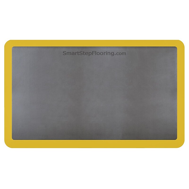 Smart Step Supreme Polyurethane Anti-Fatigue Mat With Yellow Safety Border, 60" x 36", Gray (SS53GRY-Y) image 1