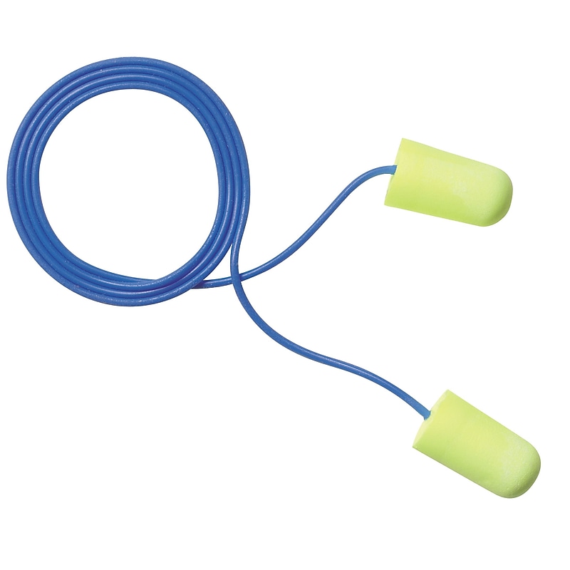 3M Occupational Health & Env Safety Corded Earplugs, NRR 33 dB, Yellow/Blue, 200/Box (3111251) image 1