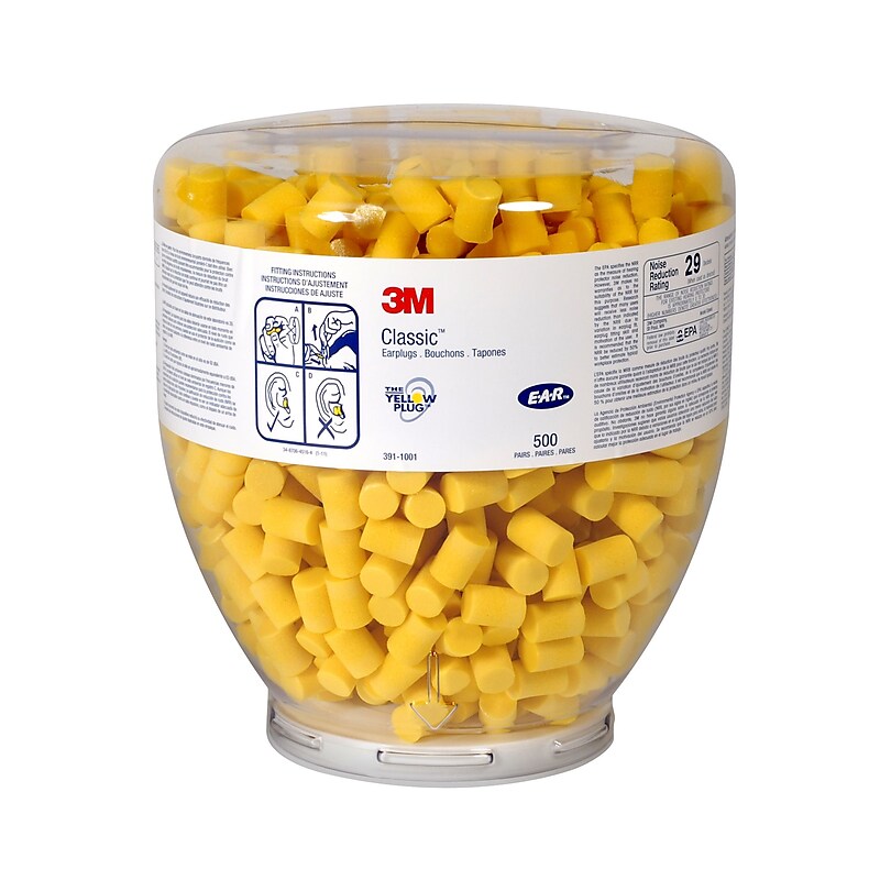 3M Occupational Health & Env Safety Uncorded Earplugs, NRR 29 dB, Yellow, 500/Pack (3911001) image 1
