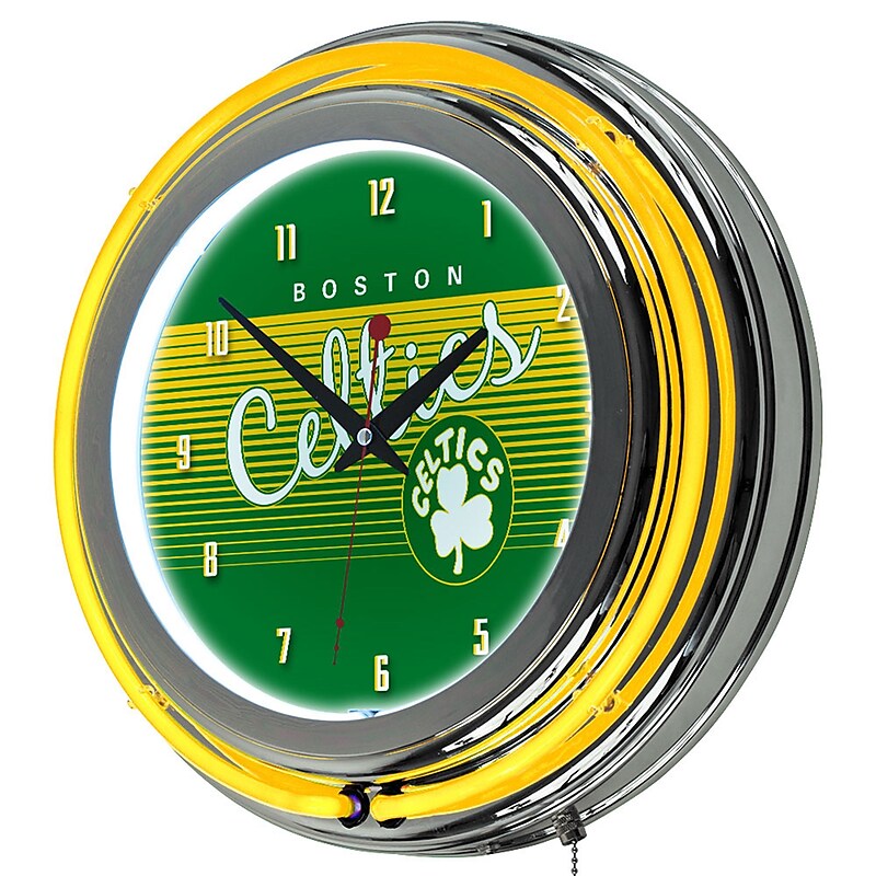 Trademark Global NBA Hardwood Classics 14.5 Green Double Ring Neon Clock, Boston Celtics image 1