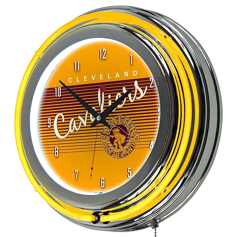 Trademark Global NBA Hardwood Classics 14.5 Yellow Double Ring Neon Clock, Cleveland Cavaliers image 1