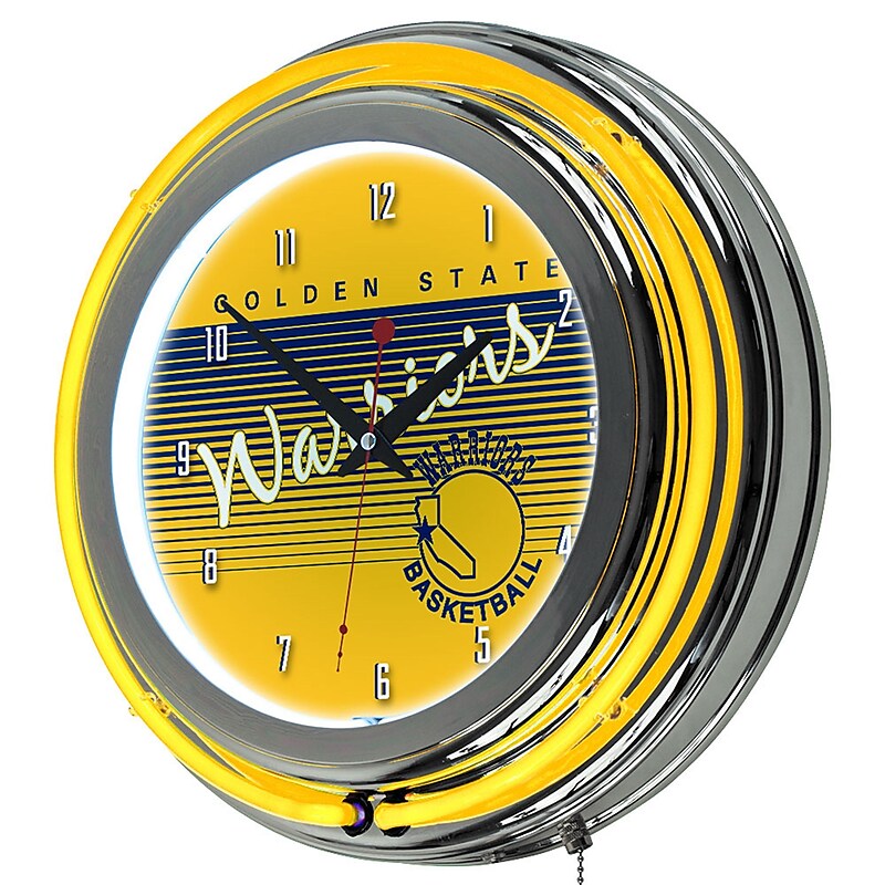 Trademark Global NBA Hardwood Classics 14.5 Yellow Double Ring Neon Clock, Golden State Warriors image 1