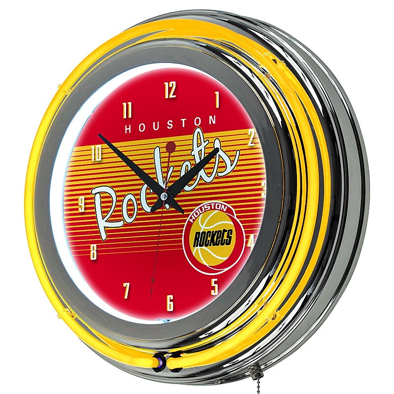 Trademark Global NBA Hardwood Classics NBA1400HC-HR 14.5 Red Double Ring Neon Clock, Houston Rockets image 1