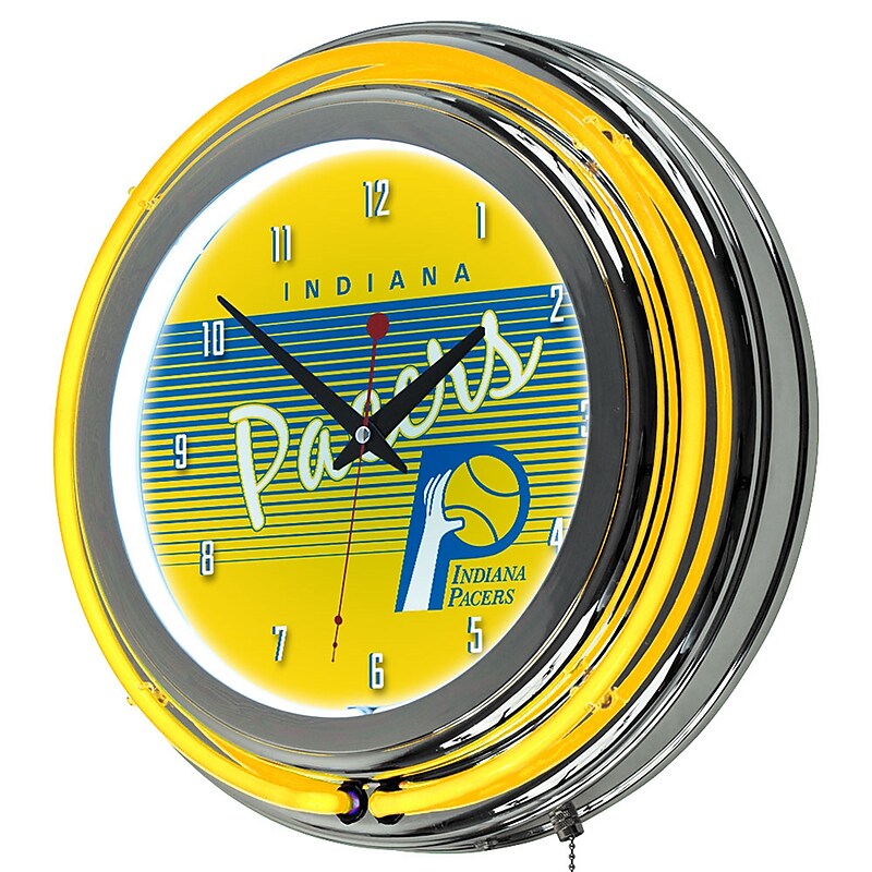 Trademark Global NBA Hardwood Classics 14.5 Yellow Double Ring Neon Clock, Indiana Pacers image 1