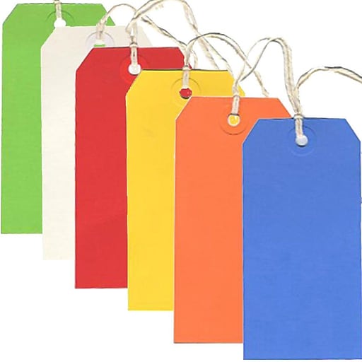 JAM Paper White Tags with Green String, 100ct.