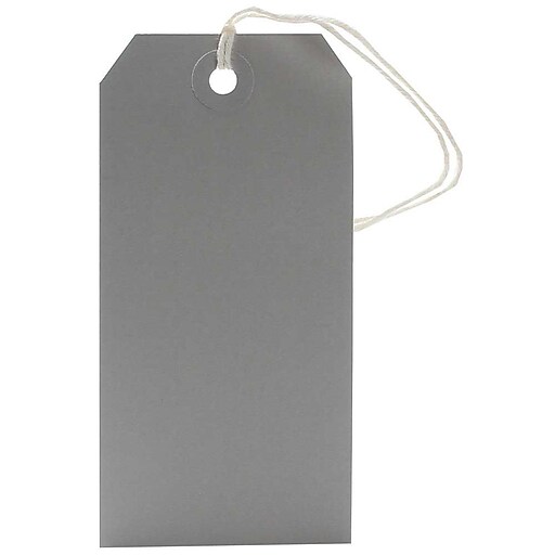 JAM Paper® Gift Tags with String, Medium, 4 3/4 x 2 3/8, Grey, 10/Pack