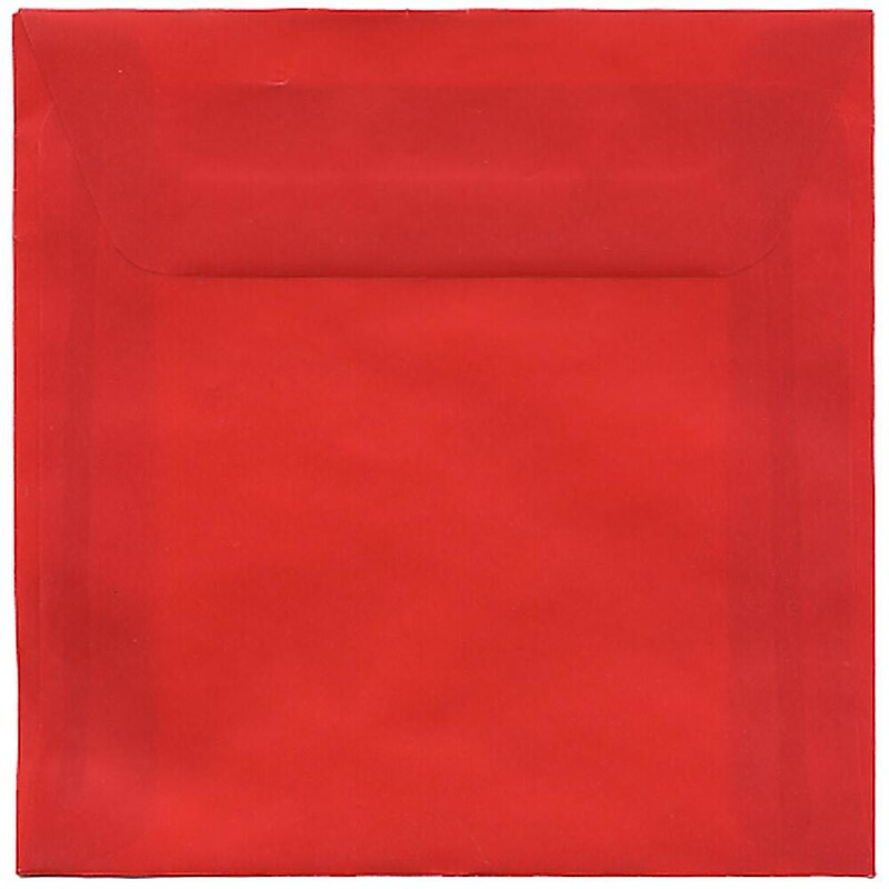JAM Paper 6 x 6 Square Translucent Vellum Invitation Envelopes, Primary Red, 50/Pack (PACV515I) image 1