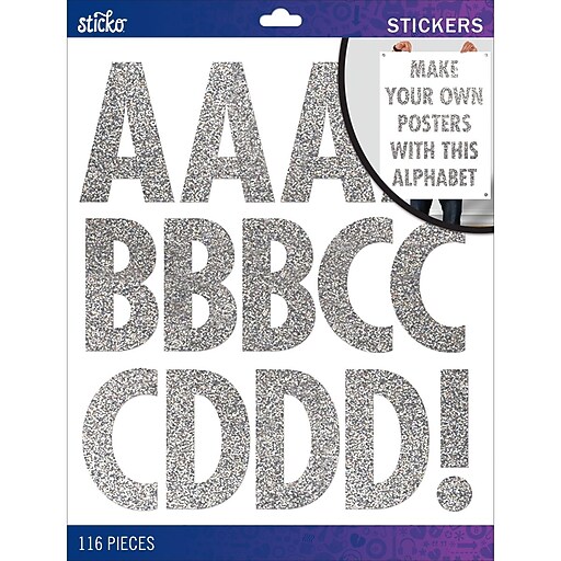 Shop Staples for Sticko Alphabet Stickers XLarge, Silver Glitter Futura