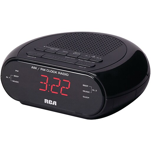 RCA® AM/FM Alarm Clock With Red LED And Dual Wake, Black at Staples