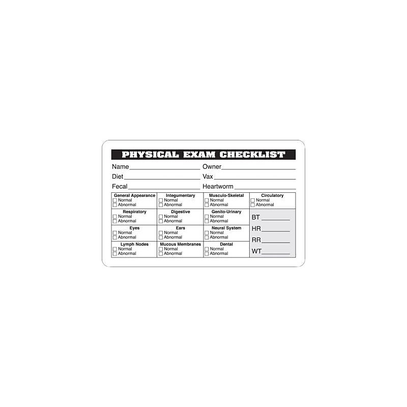 Veterinary Examination Medical Labels, Physical Exam Checklist, White, 2.5 x 4 inch, 100 Labels (37160) image 1