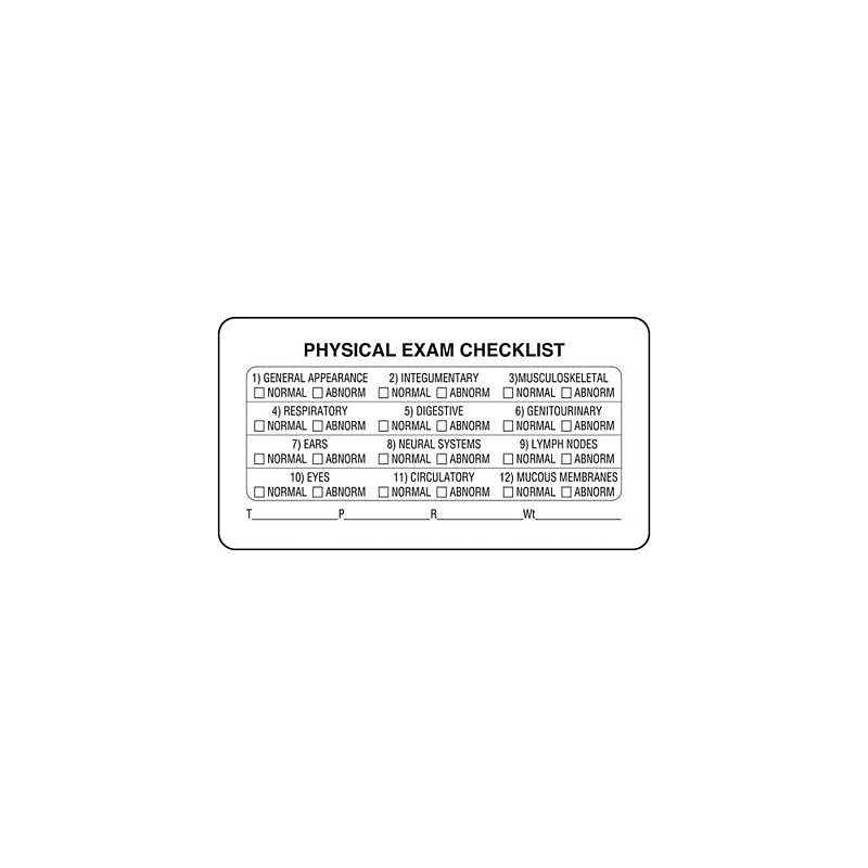 Veterinary Examination Labels, Physical Exam Checklist, White, 1.75 x 3.25 inch, 500 Labels image 1