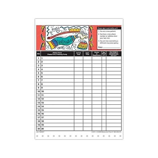 Medical Arts Press Designer Privacy SignIn Sheets, Dental Doodle Staples