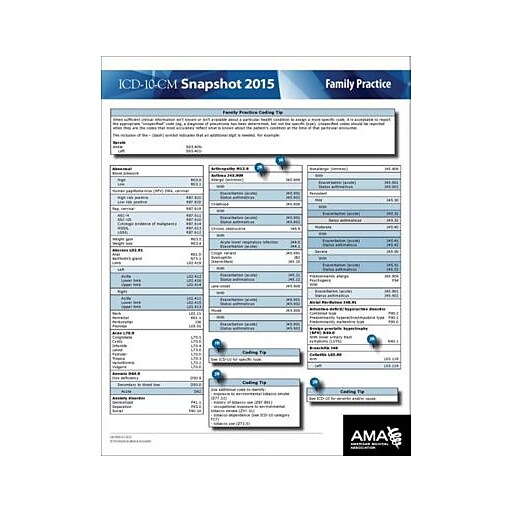 AMA ICD10 Snapshot 2015 Coding Cards; Family Practice Staples