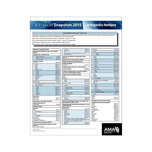 AMA ICD10 Snapshot 2015 Coding Cards; Orthopedics Staples