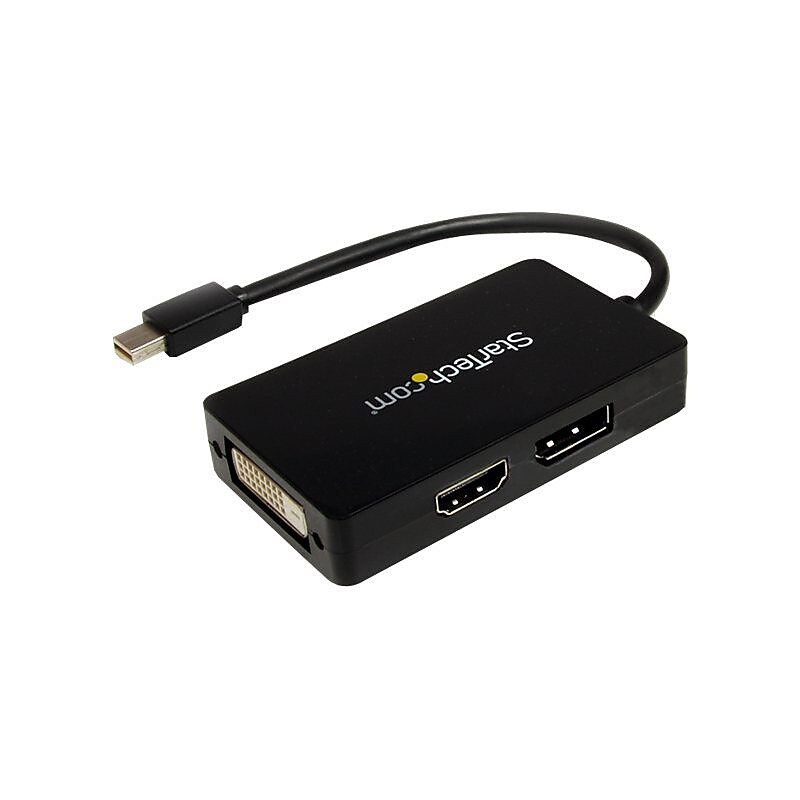 StarTech 5.9" 3-in-1 Mini DisplayPort To DisplayPort DVI/HDMI Travel Audio/Video Adapter, Black image 1