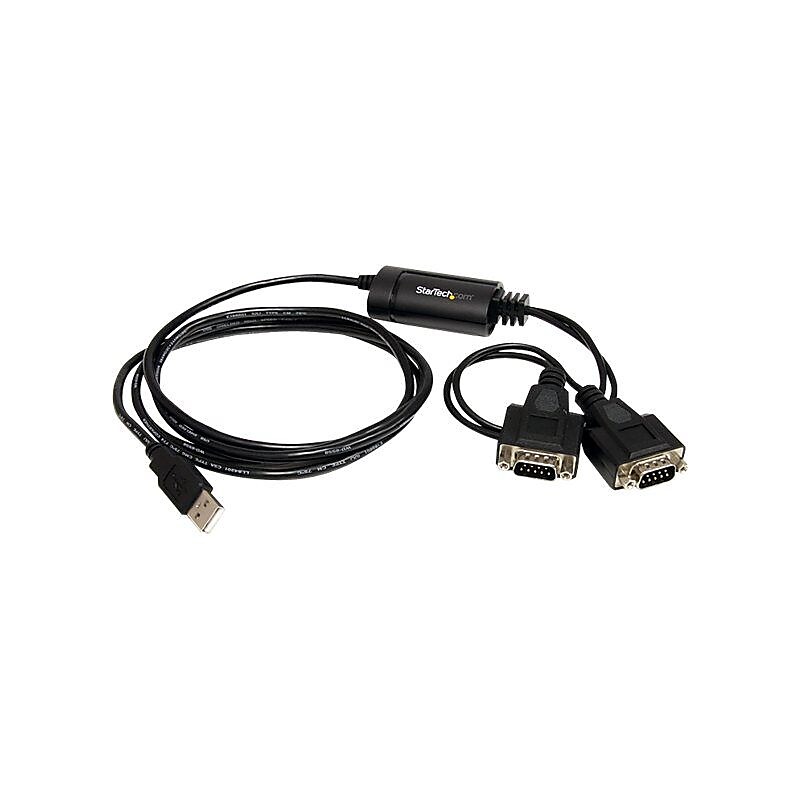 StarTech 6' USB 2.0 2-Port FTDI Type A Male To DB9 Male RS232 Serial Adapter Cable, Black image 1