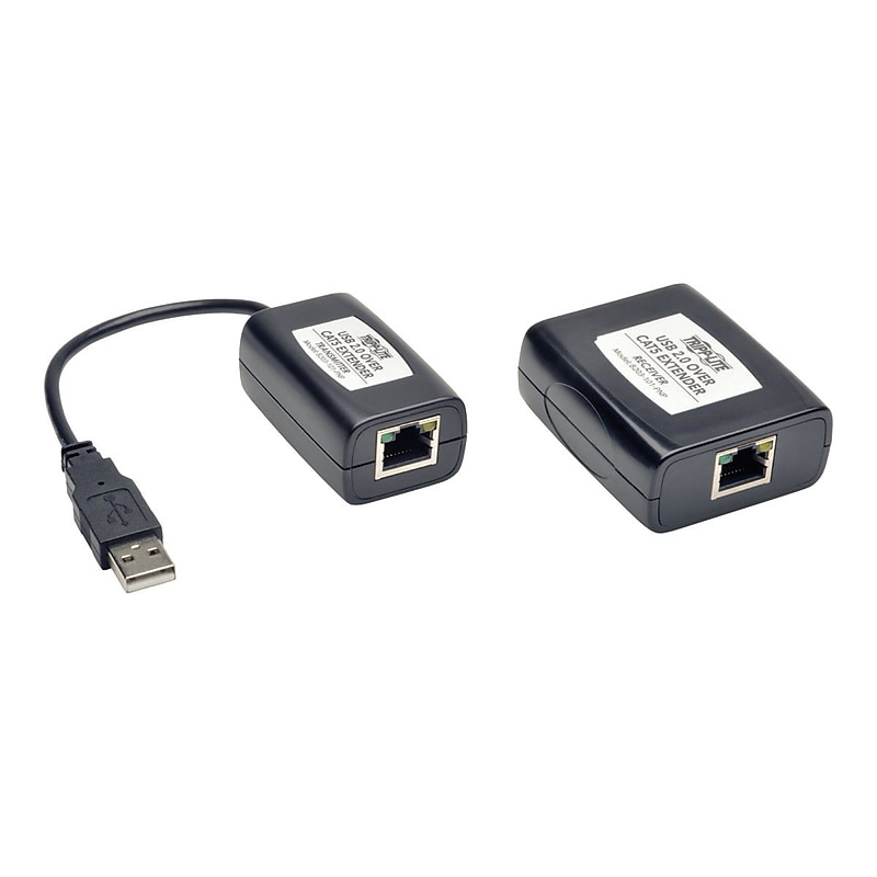 Tripp Lite 1-Port Plug-n-Play USB 2.0 Over Cat5/Cat6 Transmitter/Receiver Extender Kit, Black image 1