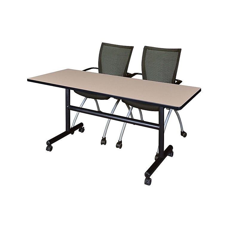 Regency 60" Metal & Wood Training Table with Apprentice Chairs, Beige (MKFT6024BE09BK) image 1