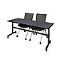 Regency Seating Kobe 72" Flip Top Mobile Training Table, Grey & 2 Apprentice Chairs, Black (MKFT7224GY09BK)~#|#~m002268280_sc7