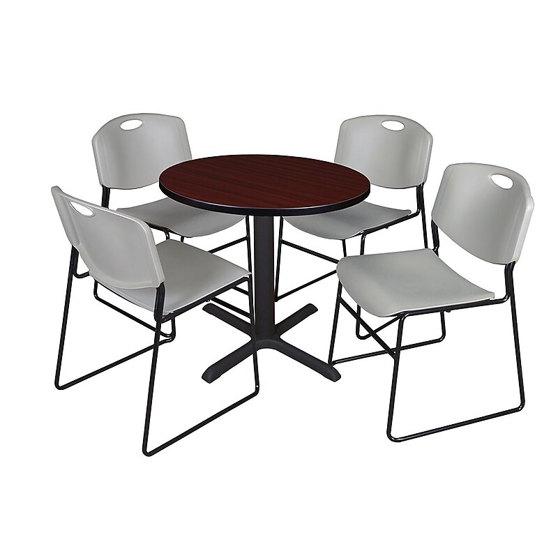 Regency 30-inch Laminate Round Table with 4 Zeng Stack Chairs, Gray (TB30RNDMH44GY) image 1