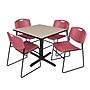 Regency Cain 36" Square Breakroom Beige Table w/4 Zeng Stack Burgundy Chairs (TB3636BE44BY)~#|#~m002268874_sc7