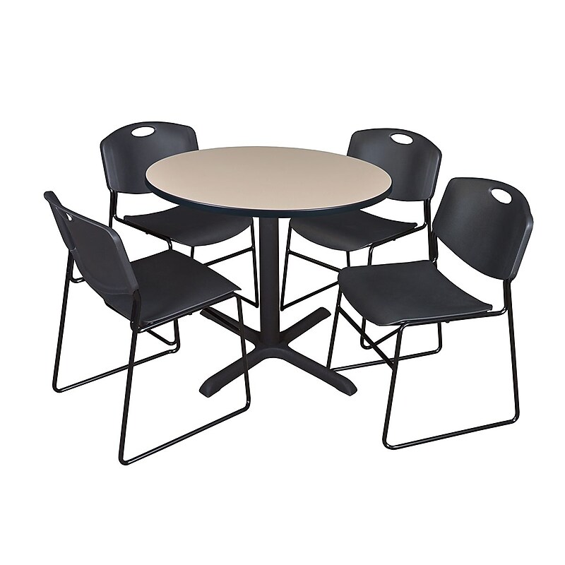 Regency 36-inch Round Laminate Table with 4 Chairs, Black (TB36RNDBE44BK) image 1