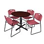 Regency Cain 36" Round Break Room Table, Mahogany and 4 Zeng Stack Chairs, Burgundy (TB36RNDMH44BY)~#|#~m002268910_sc7